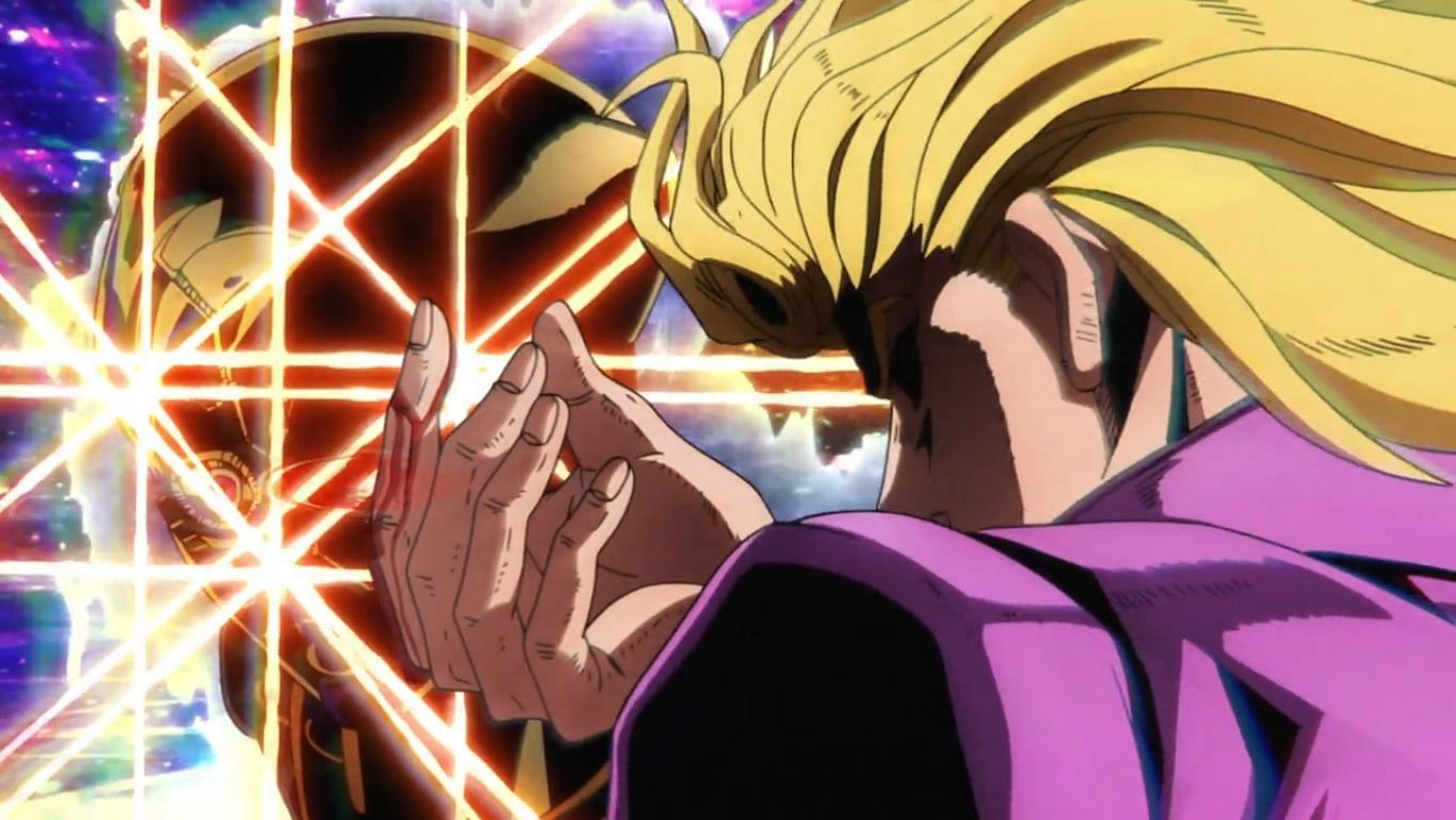 Giorno Giovanna doing the “DIO pose” with GER (Image via David Productions)