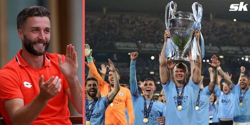 Liam Broady celebrates Manchester City's Champions League triumph
