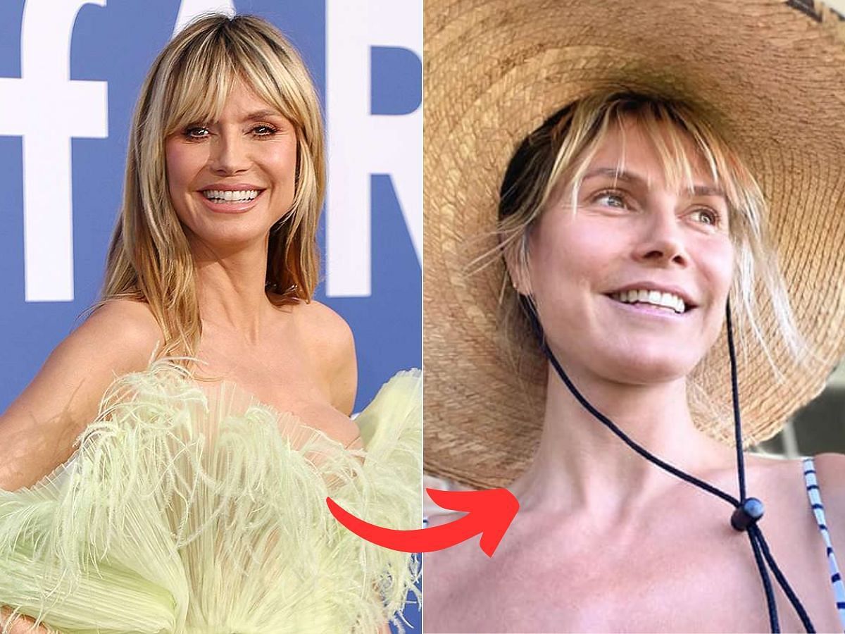 Stills of Heidi Klum before (left) and after (right) makeup look (Images Via Getty Images)