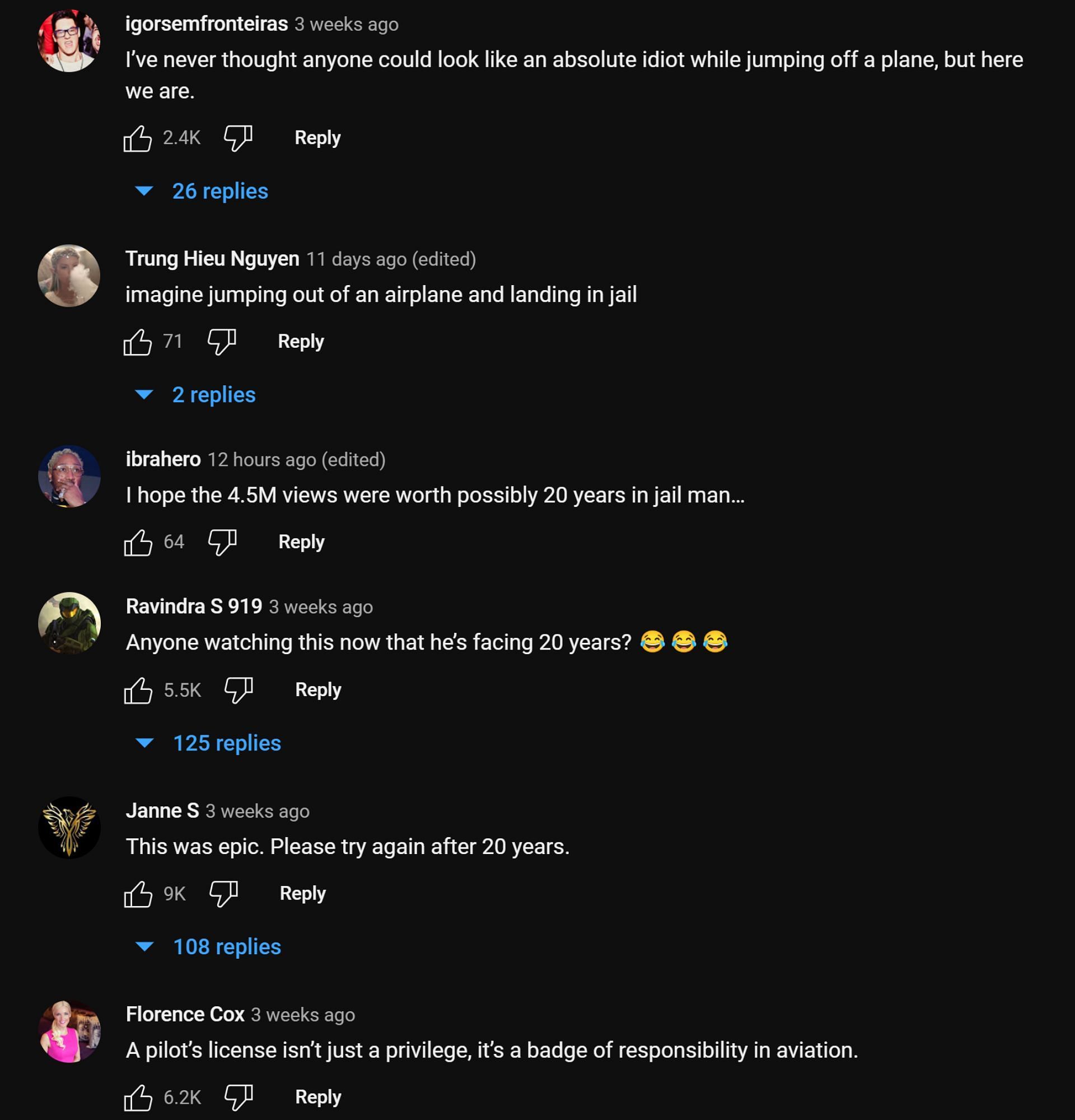 Người hâm mộ chia sẻ suy nghĩ về YouTuber đối mặt với 20 năm tù sau tai nạn máy bay (Ảnh qua TrevorJacob/YouTube)