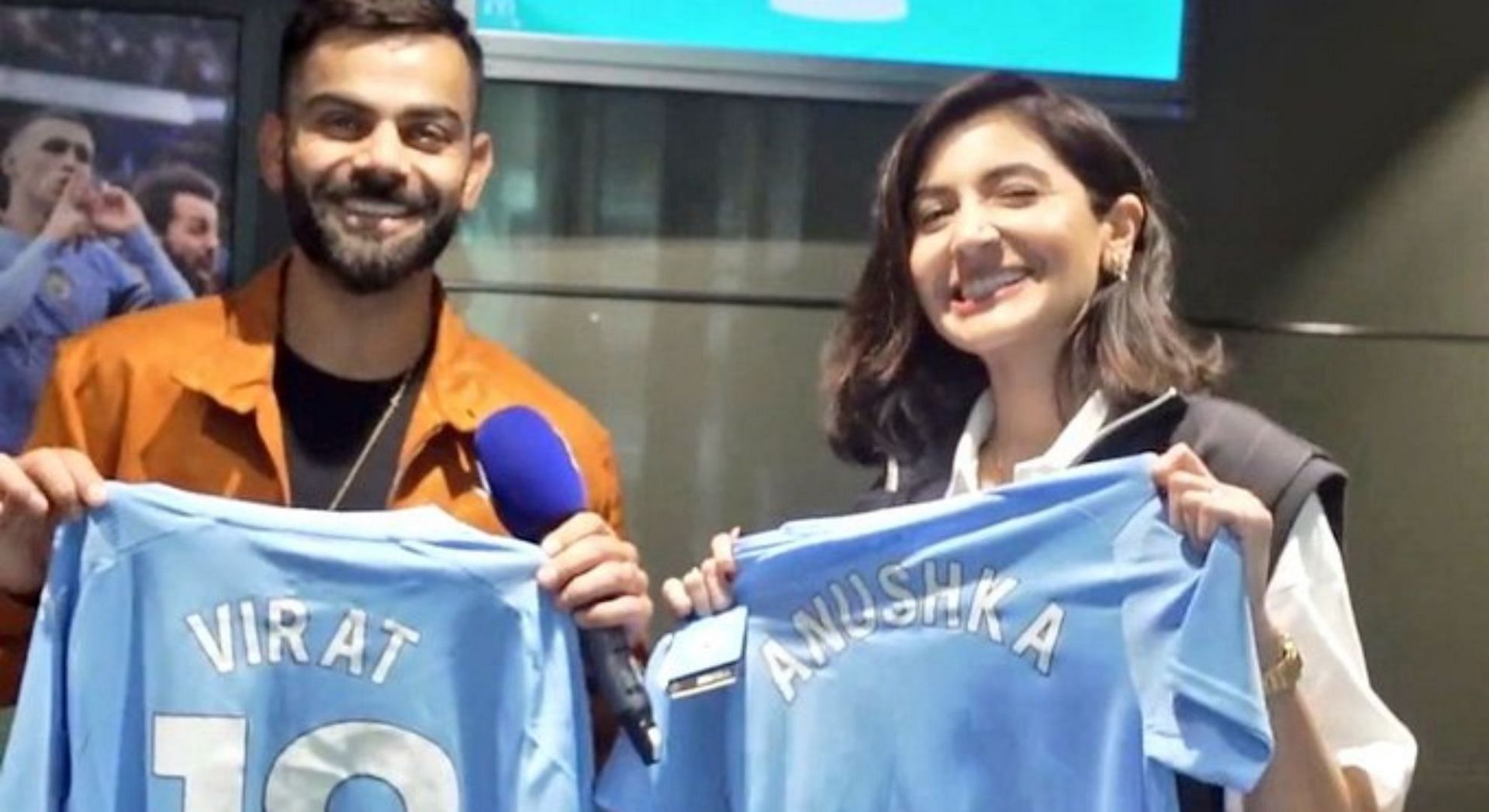 [Watch] Manchester City gifts customized jerseys to Virat Kohli and Anushka Sharma after winning FA Cup final