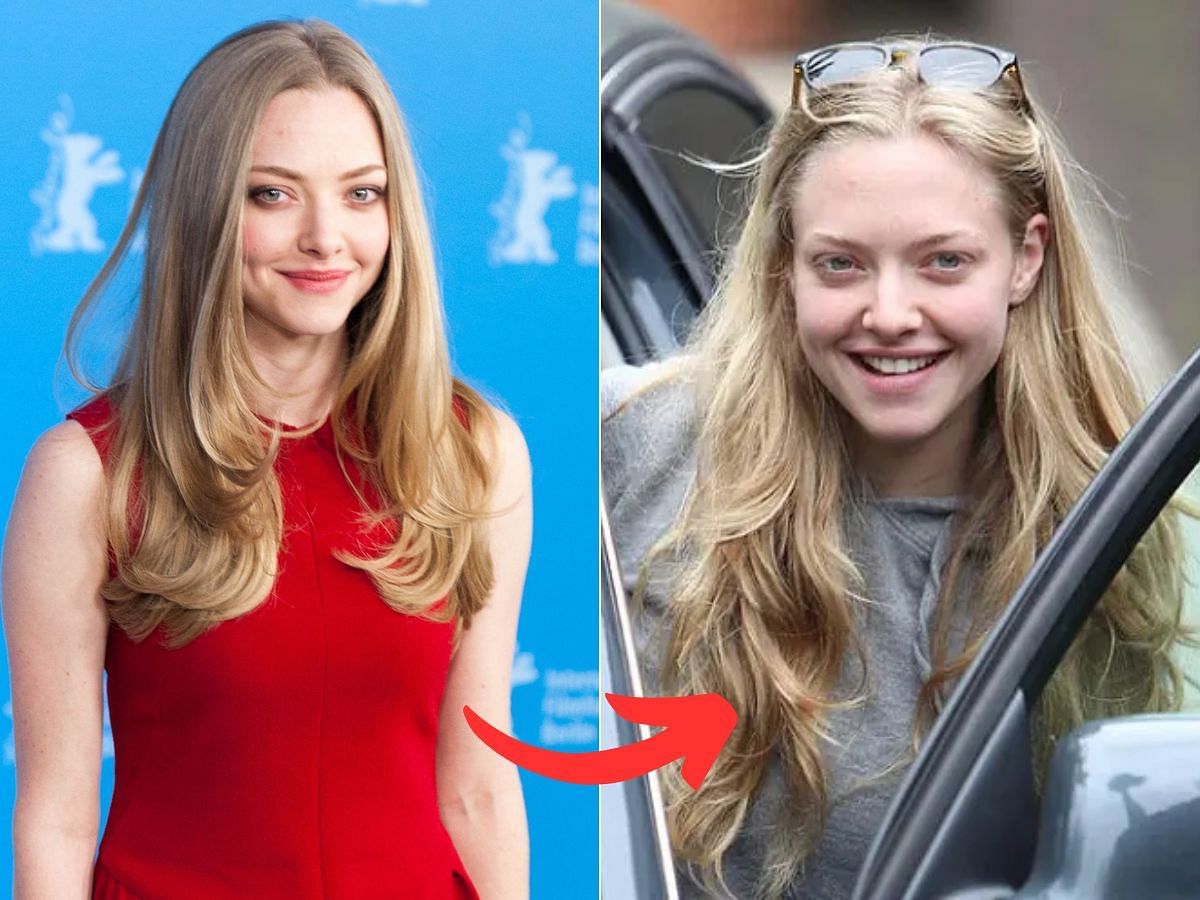 Stills of Amanda Seyfried before (left) and after (right) makeup look (Images Via Getty Images)