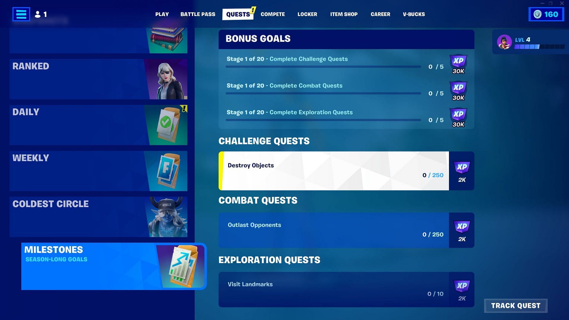 Milestones can be used to earn XP in Fortnite Chapter 4 Season 3 (Image via Epic Games)
