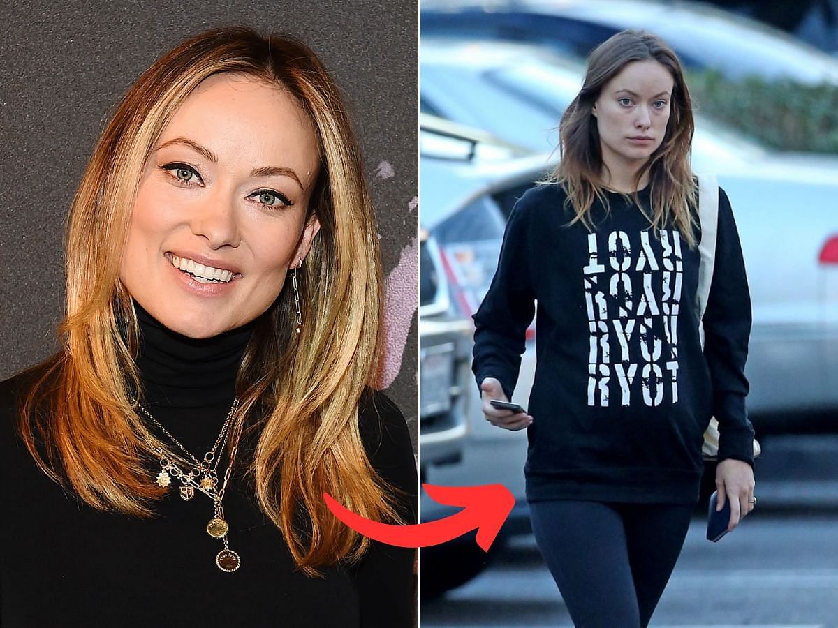 Stills of Olivia Wilde before (left) and after (right) makeup look (Images Via Getty Images)