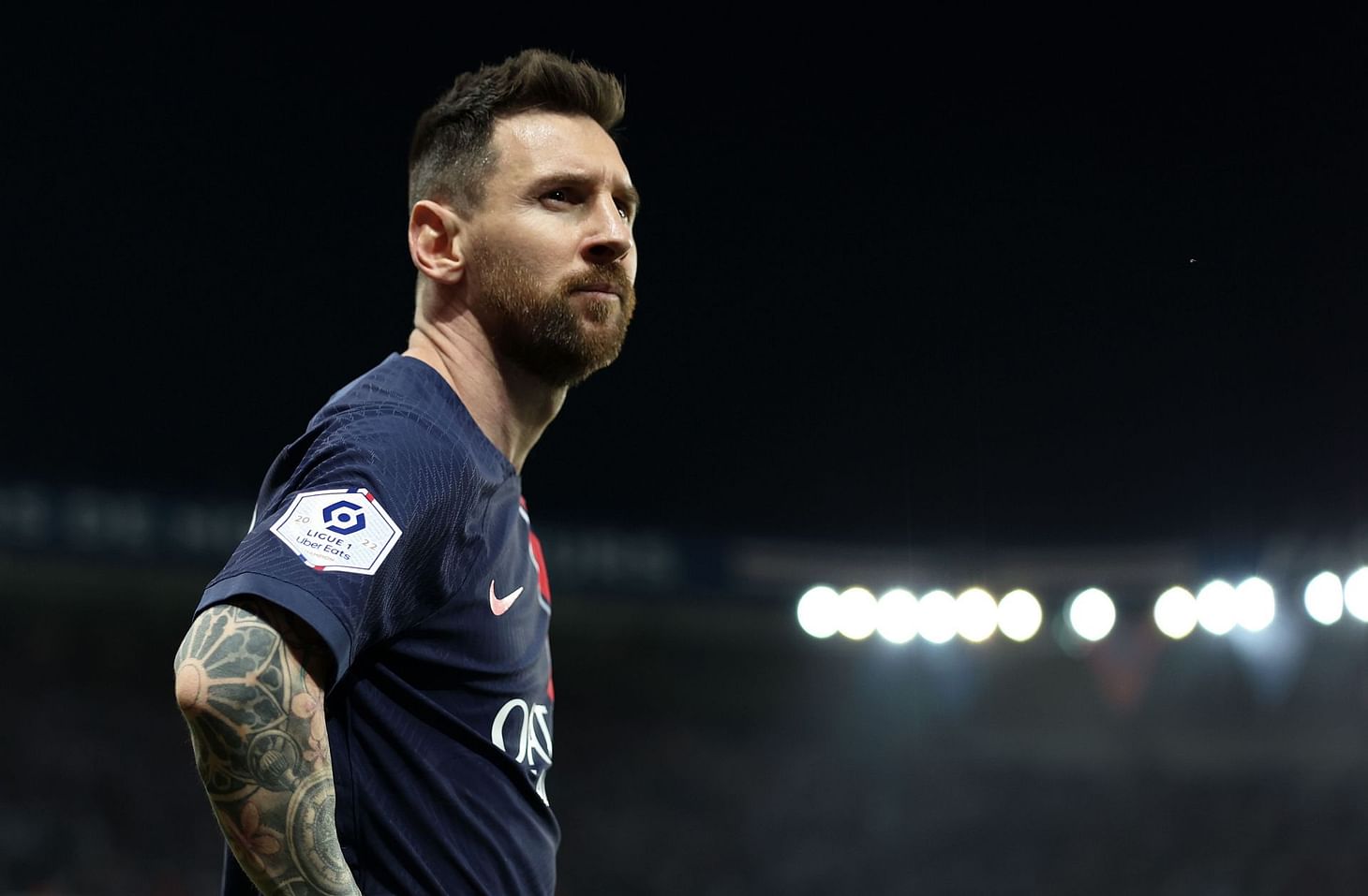 Lionel Messi di laga terakhirnya di Paris Saint-Germain di Ligue 1 musim 2022/2023 melawan Clermont Foot.