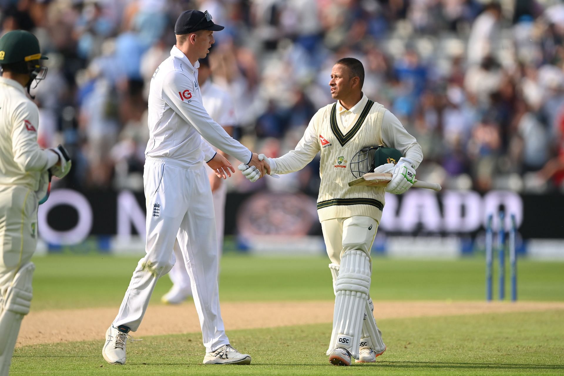 Zach Crowley congratulates the Centurion after his innings.  (Credits: Getty)