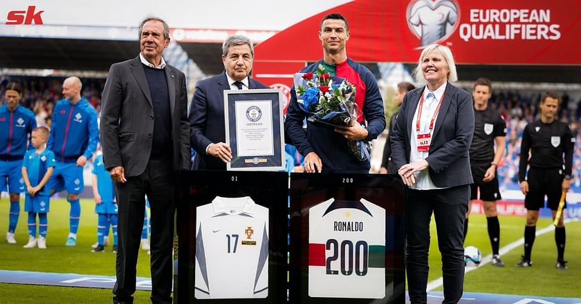 Cristiano Ronaldo receives Guinness World Record award after becoming first  male player to reach 200 international appearances