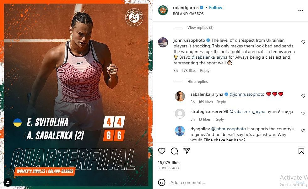 Aryna Sabalenka đồng ý rằng tay vợt Ukraine&#039 ;  không bắt tay là thiếu tôn trọng