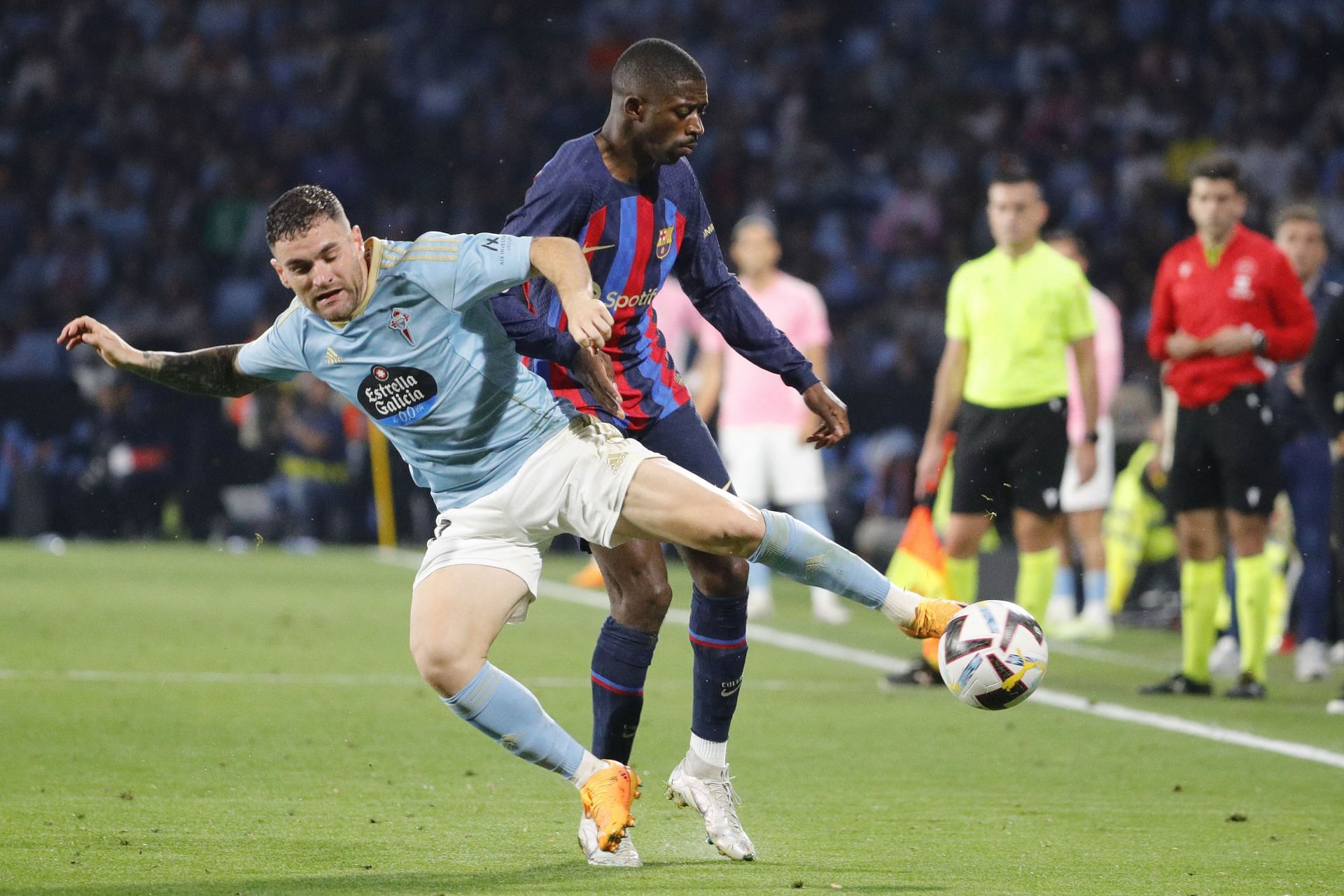 Ousmane Dembele (right) in action against Celta Vigo