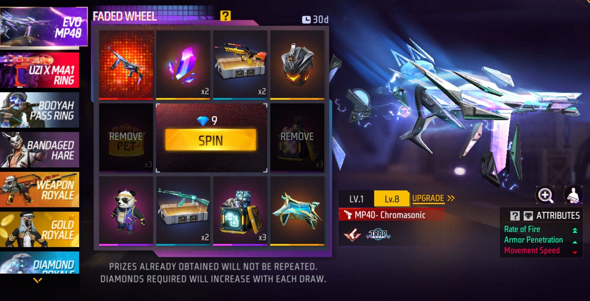 Spend diamonds to get 1 item (Image via Garena)