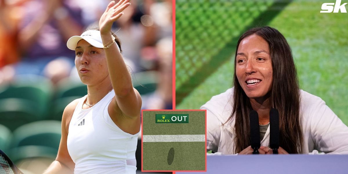 Jessica Pegula reacts to hilariously challenging her own serve during 2R win against Cristina Bucsa at Wimbledon 2023