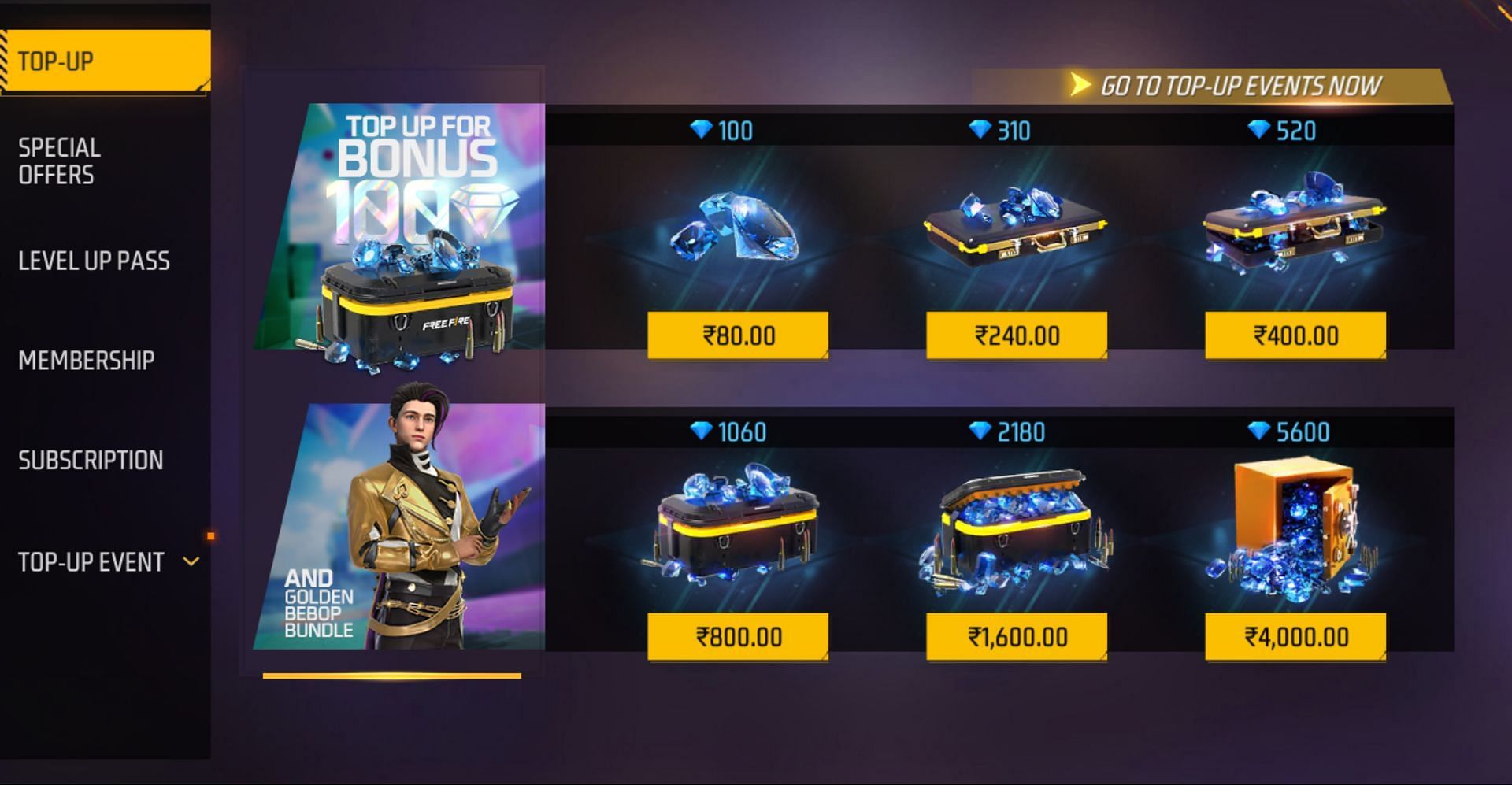 Buy diamonds to get rewards (Image via Garena)