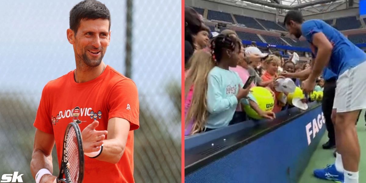 Watch: Hilarious scenes in US Open practice as Novak Djokovic obliges young fan's demand, autographs on his chest