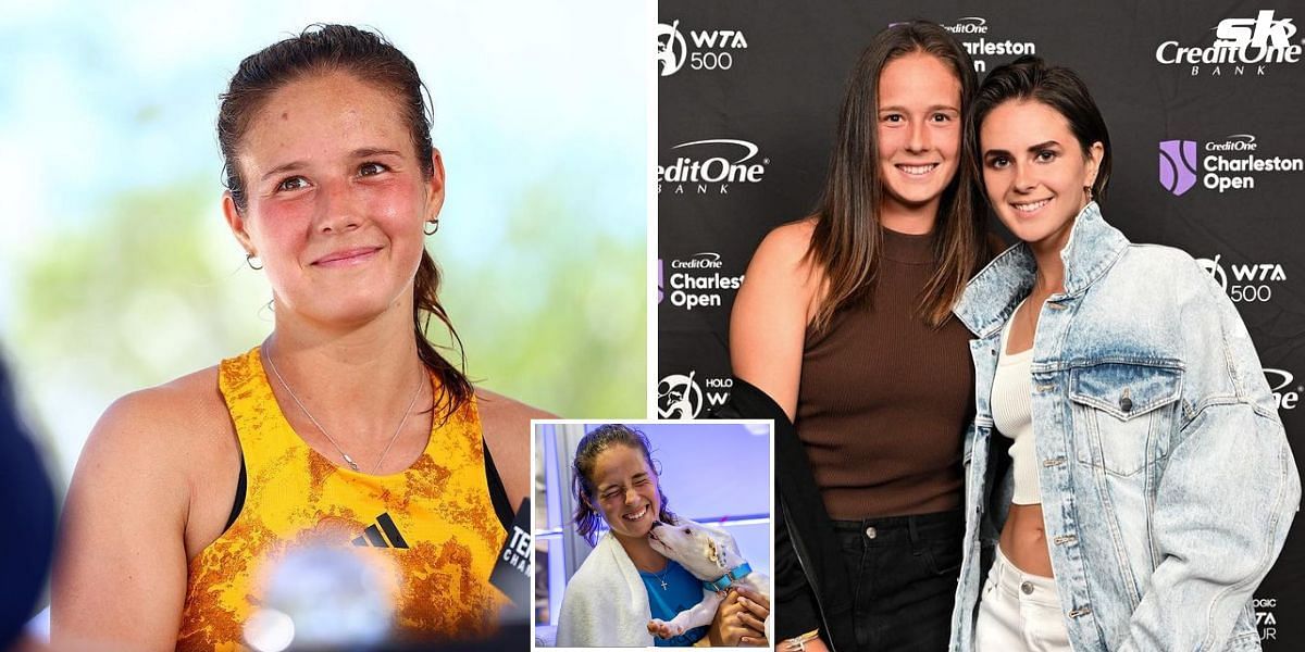 In pictures: Daria Kasatkina and girlfriend Natalia Zabiiako pose for 'family portrait' with adorable puppies