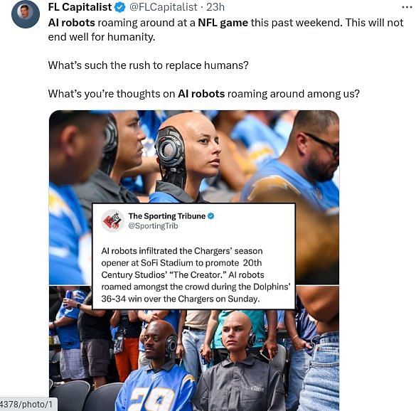 Fans startled seeing AI robots at the Los Angeles Chargers-Miami Dolphins  game 