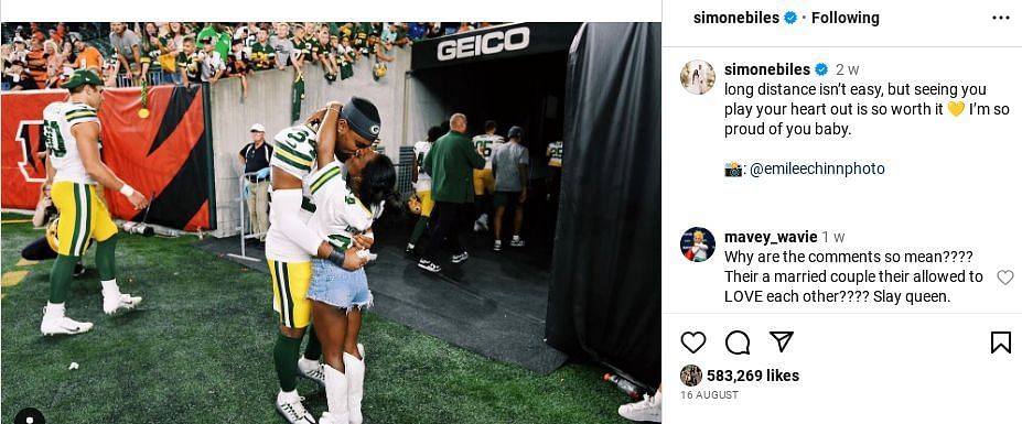 Simone Biles Stoked For New Husband Jonathan Owens After Signing W/ Packers