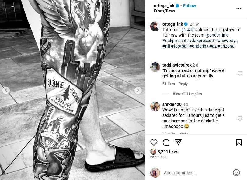 Cowboys QB Dak Prescott reveals full leg sleeve tattoo featuring