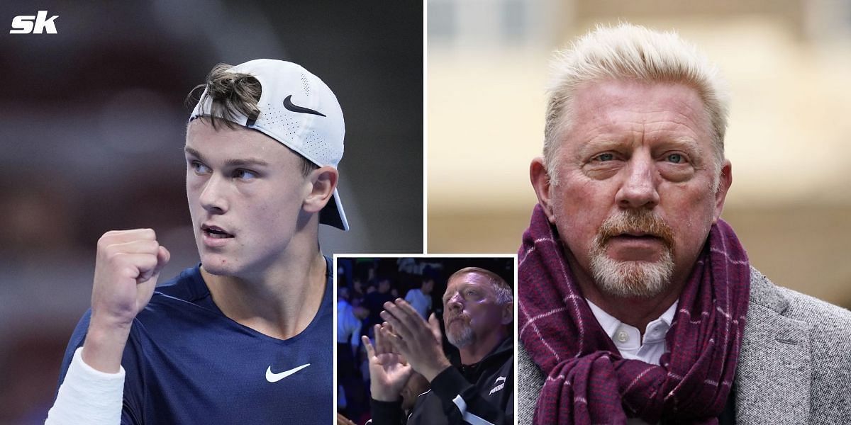 Boris Becker makes his debut in Holger Rune's player box as new coach, cheers the Dane as he scores comeback victory at Swiss Indoors Basel
