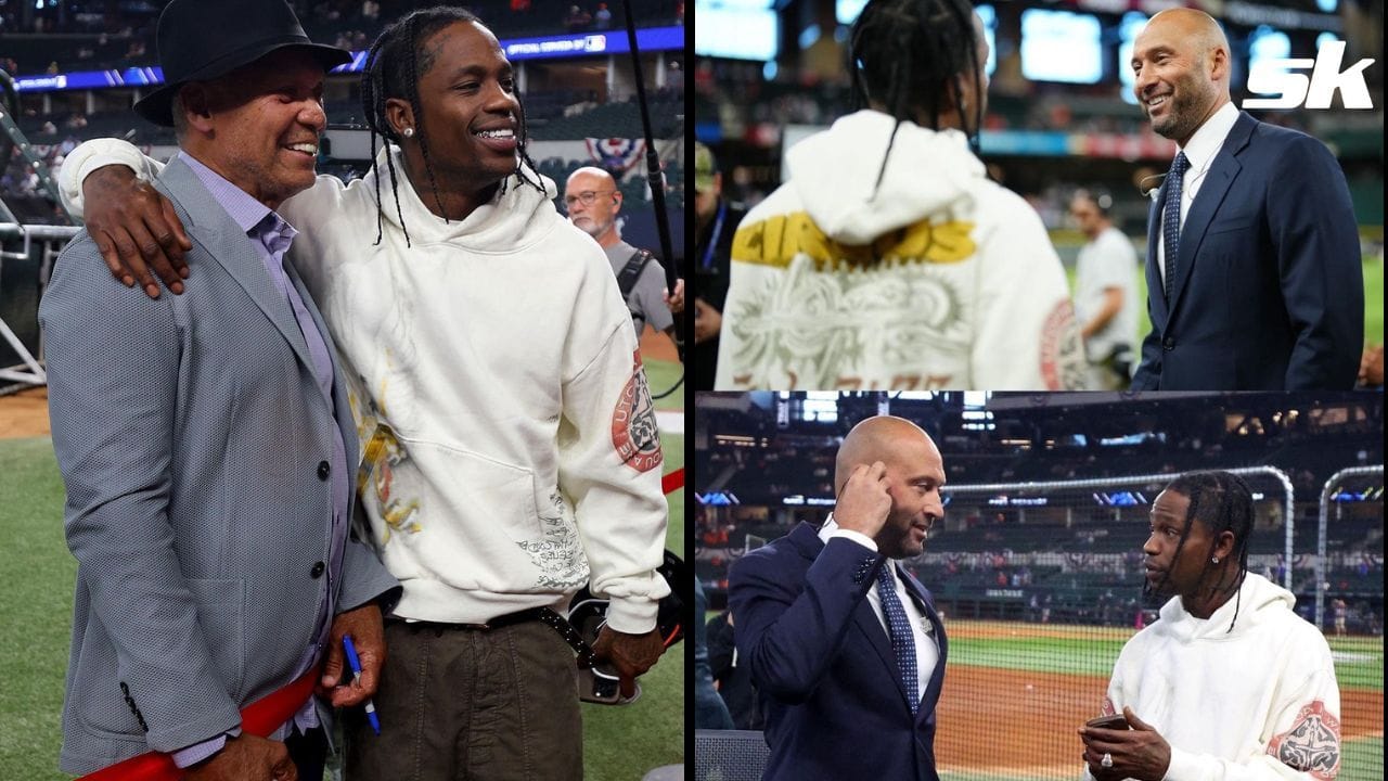 Travis Scott, Derek Jeter and Reggie Jackson kick off Astros-Rangers showdown: Brought the Astros bad luck