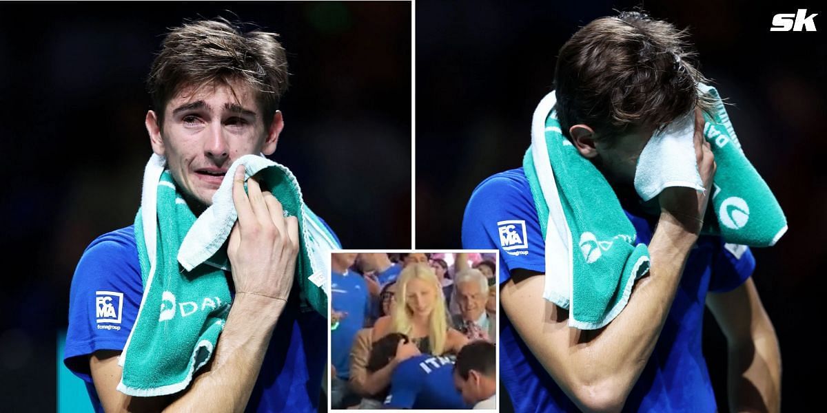 WATCH: Matteo Arnaldi cries in girlfriend Mia's arms in emotional moment as he & Jannik Sinner lead team Italy to historic title at Davis Cup 2023