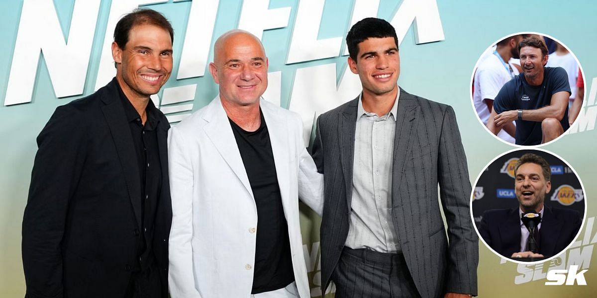Rafael Nadal and Carlos Alcaraz link up with Andre Agassi for golf session in Las Vegas ahead of Netflix Slam; Juan Carlos Ferrero & Pau Gasol join in