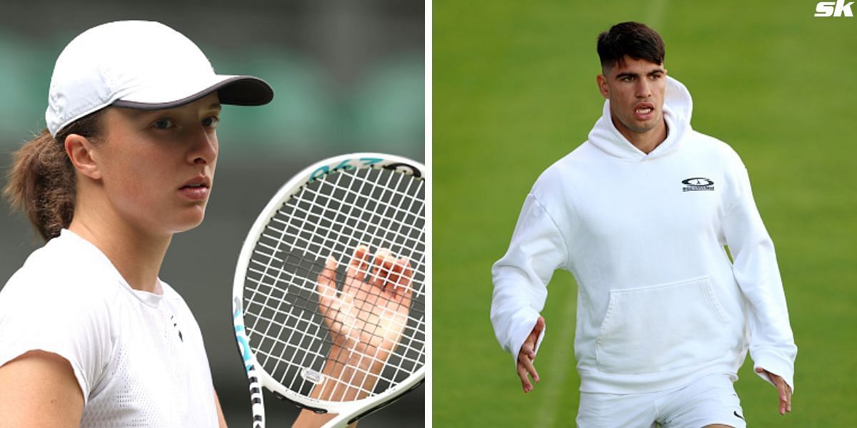 WATCH: Iga Swiatek and Carlos Alcaraz hit the practice courts in tandem ahead of their Wimbledon 2024 campaigns