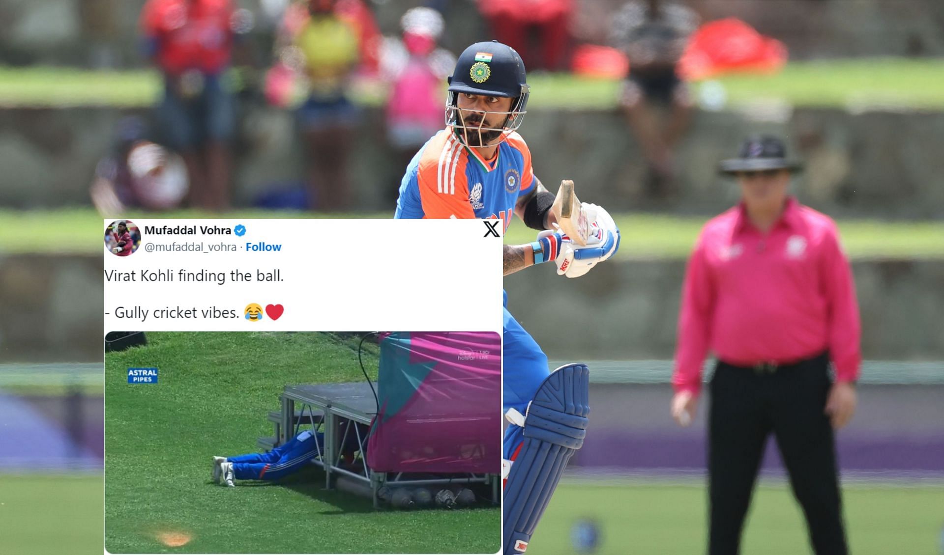 [Watch] Virat Kohli gives gully cricket vibes by searching for ball during IND vs BAN 2024 T20 World Cup clash