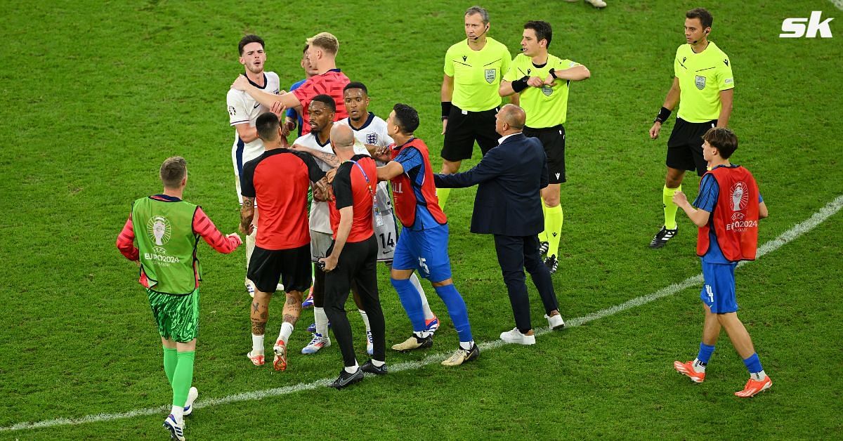 England star Declan Rice involved in altercation with Slovakia boss after their 2-1 win in Euro 2024 tie