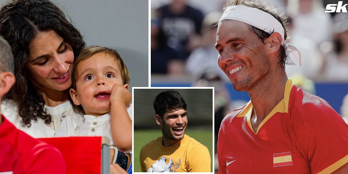 WATCH: Rafael Nadal's baby son gives him a tight hug in adorable father-son moment as Carlos Alcaraz watches on at Paris Olympics