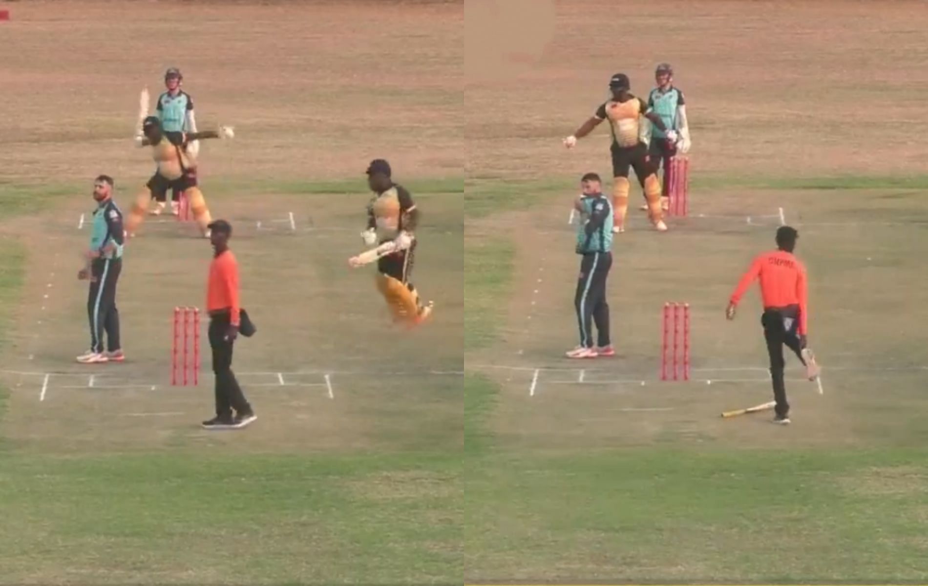 [Watch] Zimbabwe cricketer's flamboyant bat-throwing celebration goes wrong as flying willow hits umpire's leg