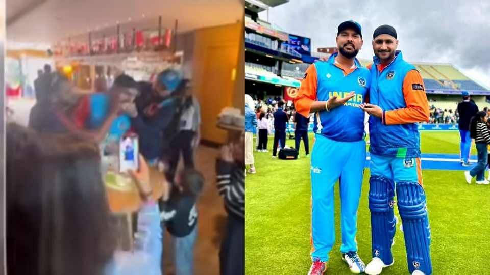 [Watch] Yuvraj Singh and Suresh Raina apply cake on birthday boy Harbhajan Singh's face after win in WCL 2024 match