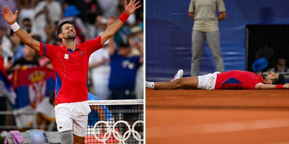WATCH: Novak Djokovic collapses to the ground in triumph to celebrate becoming oldest player to reach Olympics singles final
