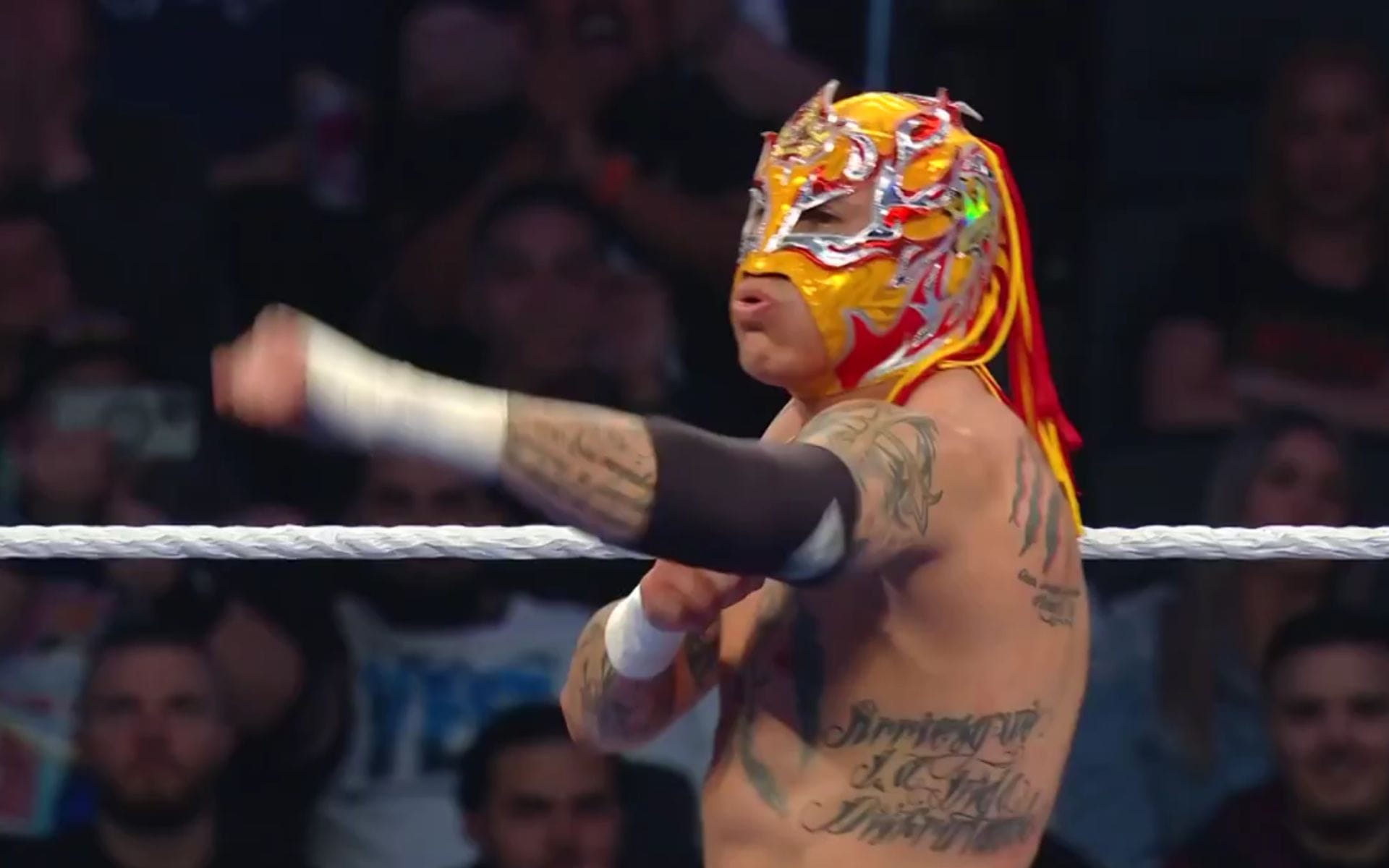 Masked superstar interferes and eliminates Rey Fenix in the Andre The Giant Memorial Battle Royal on SmackDown