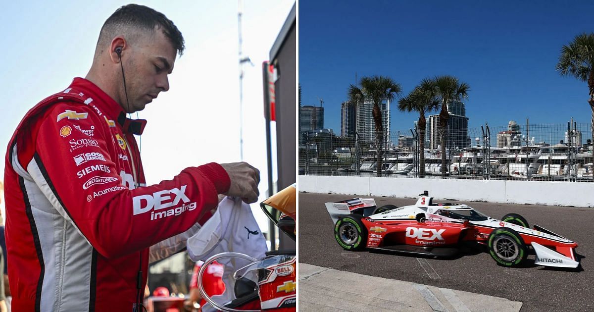 Scott McLaughlin slides during IndyCar Children’s of Alabama Grand Prix practice session