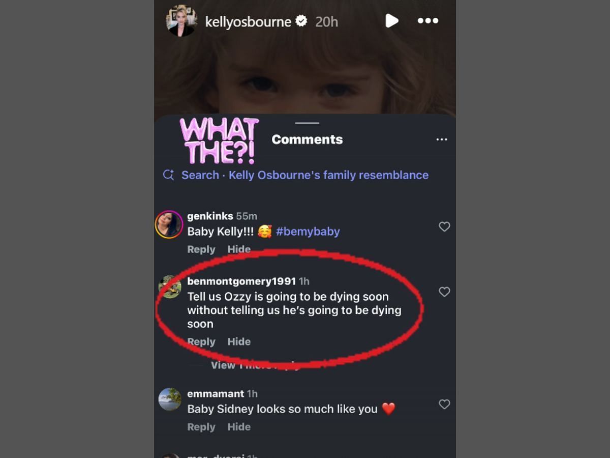 Kelly Osbourne replied to a netizen's comment. (Image via Instagram/@kellyosbourne)