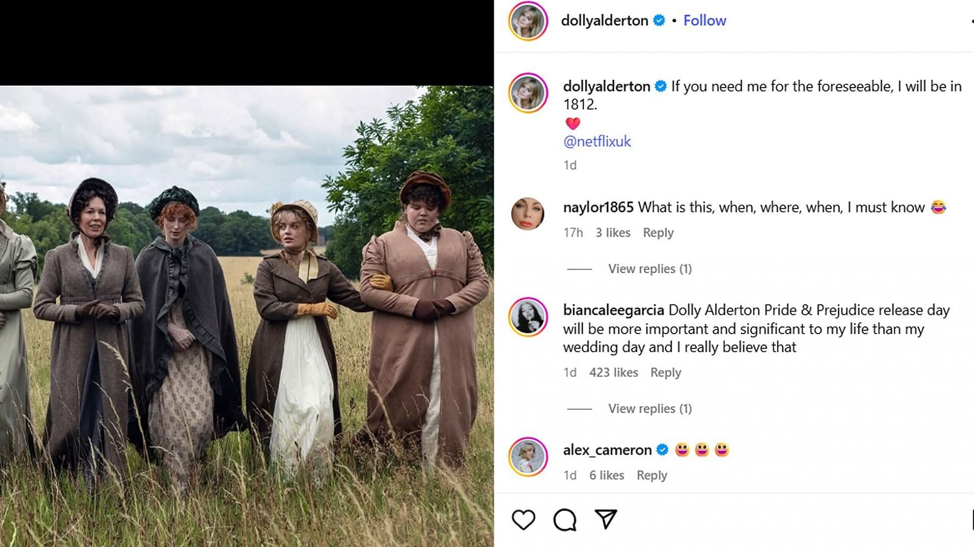 Dolly Alderton's Instagram post with the first look (Image via Instagram/@dollyalderton)