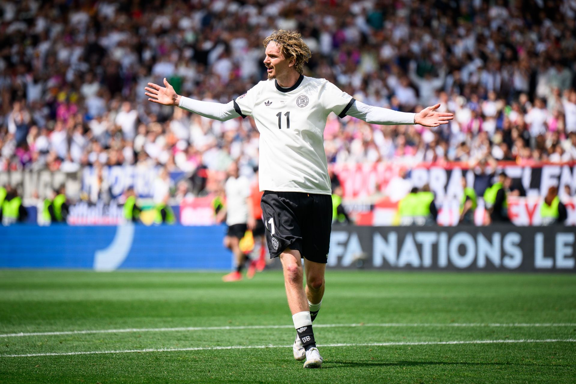 Nick Woltemade of Germany reacts during the UEFA Nations League 2025 third place match between Germany and France at Stuttgart Arena on June 08, 2025 in Stuttgart, Germany. (Photo by Marvin Ibo Guengoer - GES Sportfoto/Getty Images)