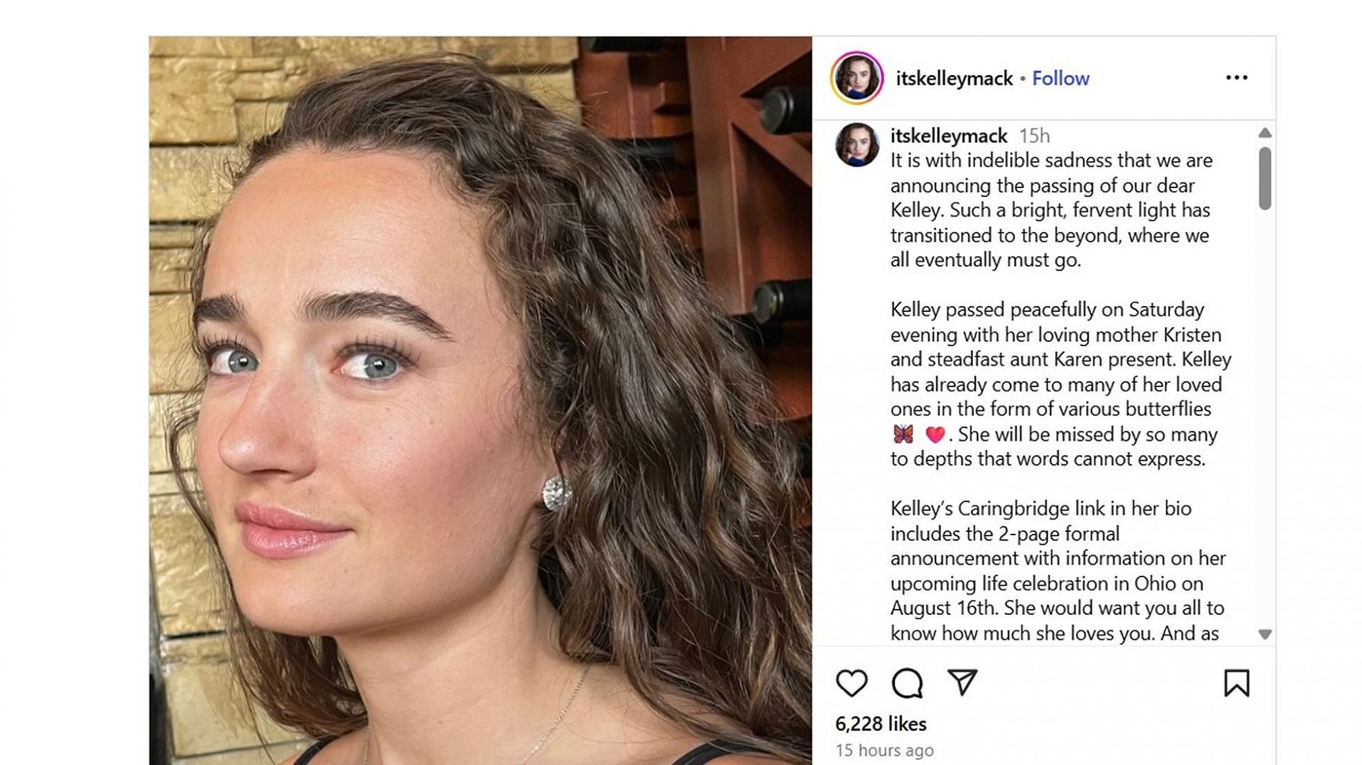 Kelley Mack family statement (Image via Instagram/@itskelleymack)