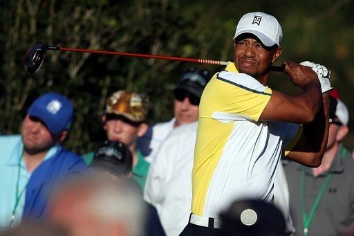 Tiger Woods hits a drive on the 15th hole during the second round of the Augusta National on April 12, 2013