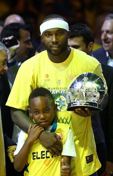 Rice Tyrese of Maccabi Electra Tel Aviv celebrates after winning over Real Madrid at the Turkish Airlines Euroleague Final Four 2014 Champions at Mediolanum Forum on May 18, 2014 in Milan, Italy.