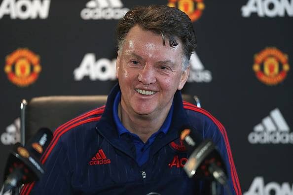 Louis van Gaal all smiles at a press conference