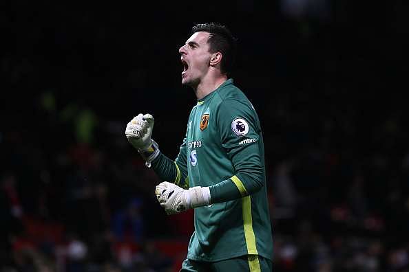 MANCHESTER, ENGLAND - FEBRUARY 01:  Eldin Jakupovic of Hull City celebrates after the Premier League match between Manchester United and Hull City at Old Trafford on February 1, 2017 in Manchester, England.  (Photo by Julian Finney/Getty Images)