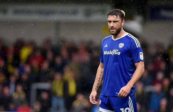 BURTON-UPON-TRENT, ENGLAND - October 1:  Rickie Lambert of Cardiff City looks on during the Sky Bet Championship match between Burton Albion and Cardiff City at Pirelli Stadium on October 1, 2016 in Burton-upon-Trent, England. (Photo by Nathan Stirk/Getty Images)