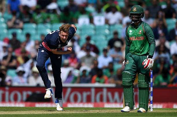 LONDON, ENGLAND - JUNE 01:  Jake Ball of England bowls during the ICC Champions Trophy group match between England and Bangladesh at The Kia Oval on June 1, 2017 in London, England.  (Photo by Gareth Copley/Getty Images)