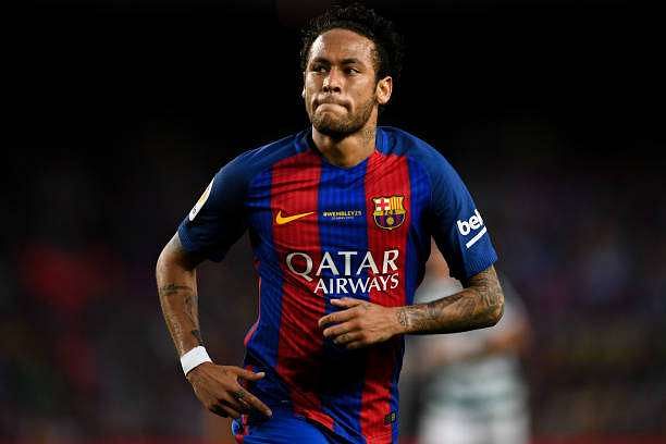 BARCELONA, SPAIN - MAY 21:  (EDITORS NOTE: This image has been converted to black and white) Neymar Jr. of FC Barcelona looks on during the La Liga match between Barcelona and Eibar at Camp Nou on 21 May, 2017 in Barcelona, Spain.  (Photo by David Ramos/Getty Images)