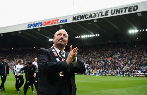 NEWCASTLE UPON TYNE, ENGLAND - MAY 07:  Newcastle United manager Rafa Benitez celebrates  after winning the Sky Bet Championship Title after the match between Newcastle United and Barnsley at St James&#039; Park on May 7, 2017 in Newcastle upon Tyne, England.  (Photo by Stu Forster/Getty Images)